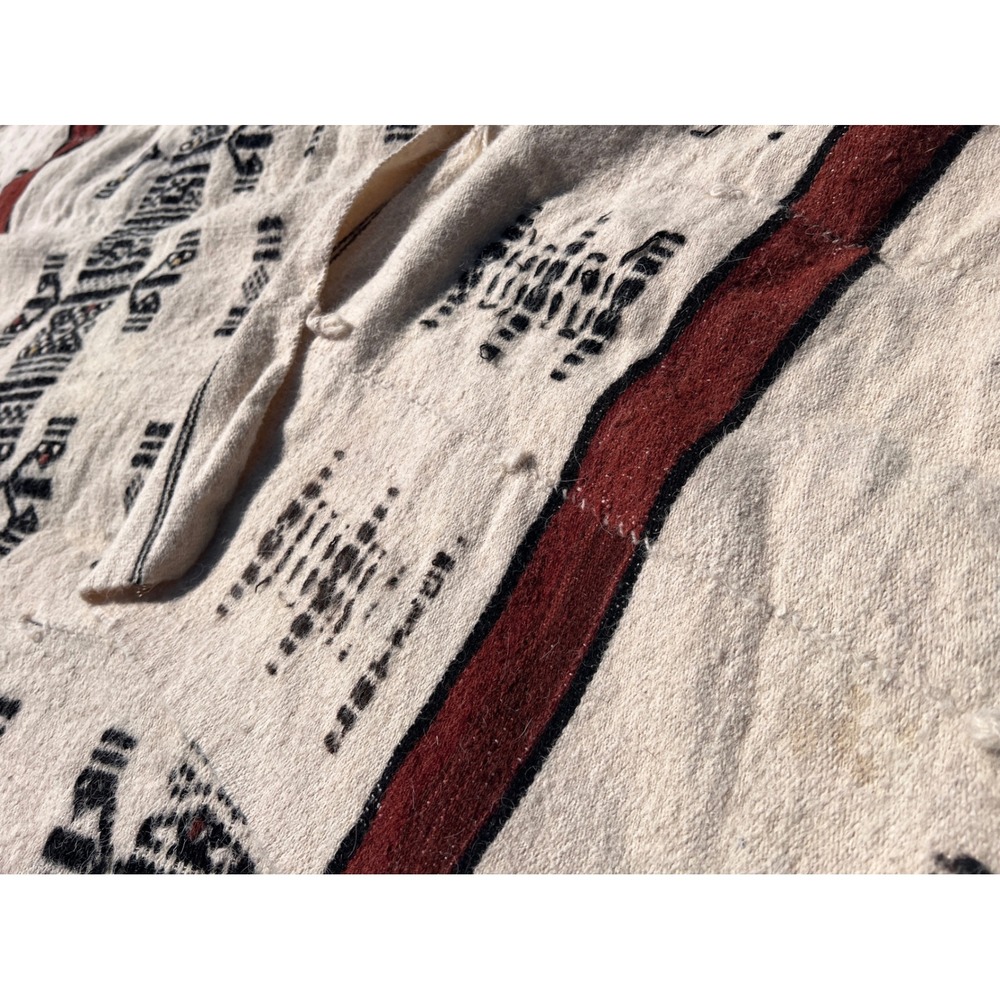 Vintage African Fulani Blanket Handmade Wool Cream Black Rust Geometric 51 x 81" - Picture 6 of 13